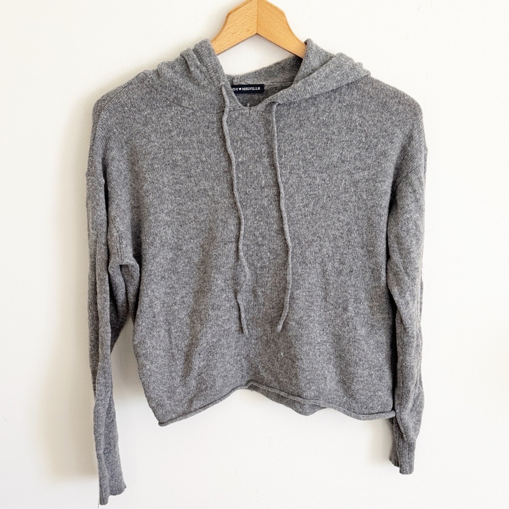 Brandy Melville gray wool blend cropped oversized long sleeve hooded sweater